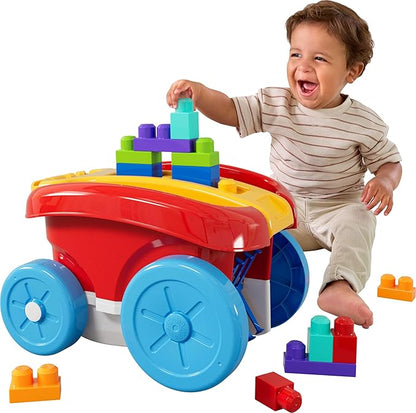 MEGA BLOKS First Builders Toddler Building Toy, Block Scooping Pull Wagon (JFR30)