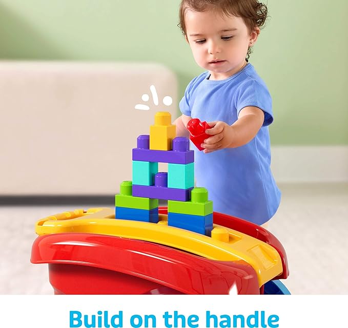MEGA BLOKS First Builders Toddler Building Toy, Block Scooping Pull Wagon (JFR30)