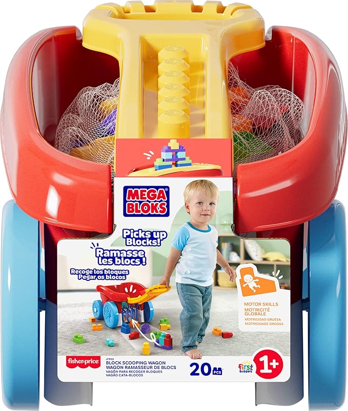 MEGA BLOKS First Builders Toddler Building Toy, Block Scooping Pull Wagon (JFR30)