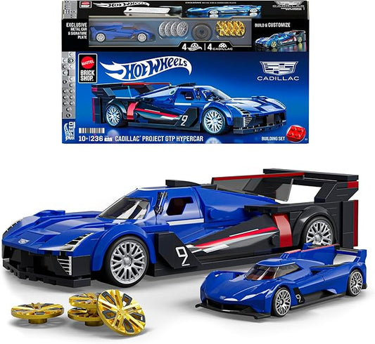 Hot Wheels Cadillac Project GTP Hypercar building set with packaging on a white background