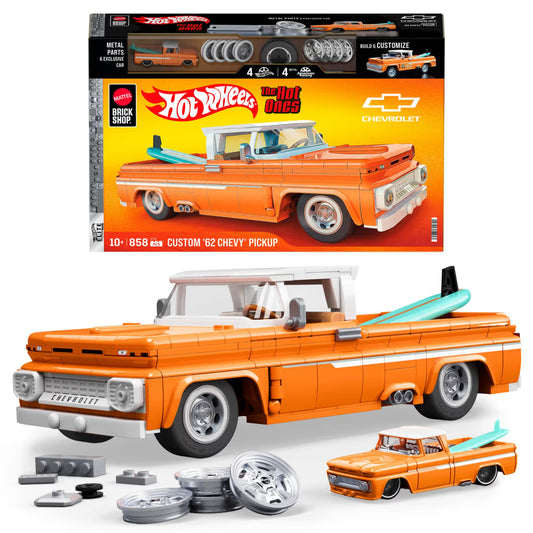 Mattel Brick Shop Hot Wheels Custom ’62 Chevy Pickup Building Toy Kit, 858 Piece
