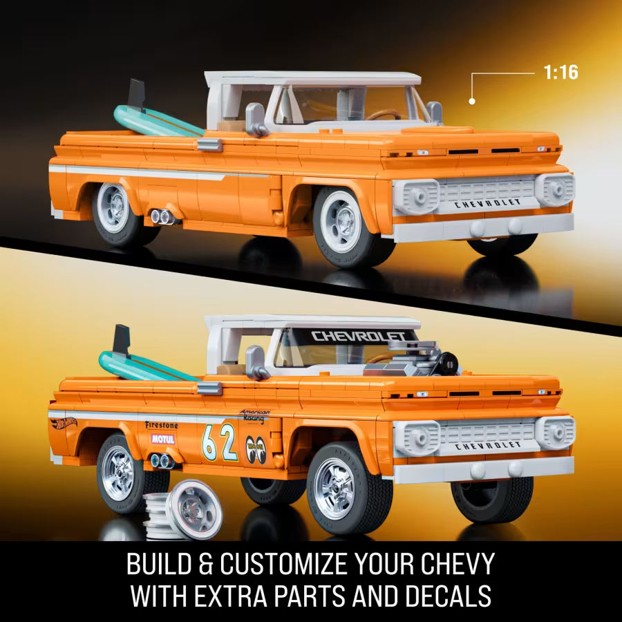 Mattel Brick Shop Hot Wheels Custom ’62 Chevy Pickup Building Toy Kit, 858 Piece