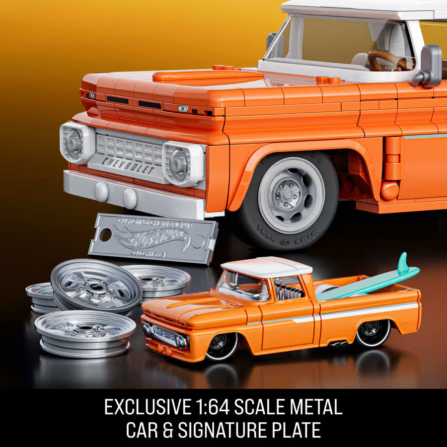 Mattel Brick Shop Hot Wheels Custom ’62 Chevy Pickup Building Toy Kit, 858 Piece
