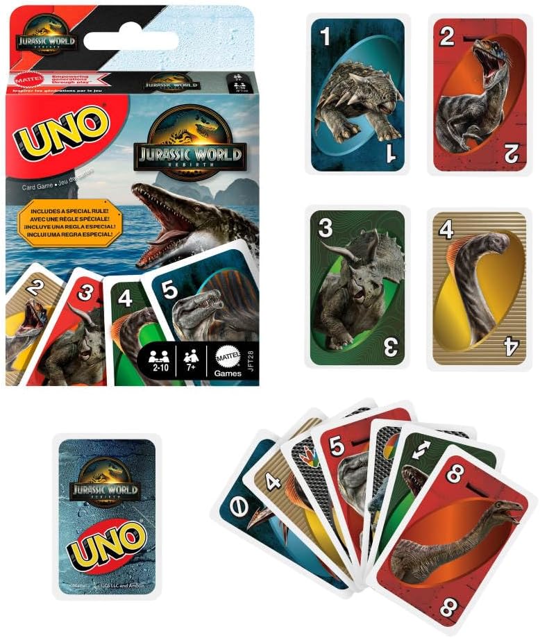 Mattel Games UNO Jurassic World Rebirth Card Game for Kids, Family & Adult Games Nights (JFT28)