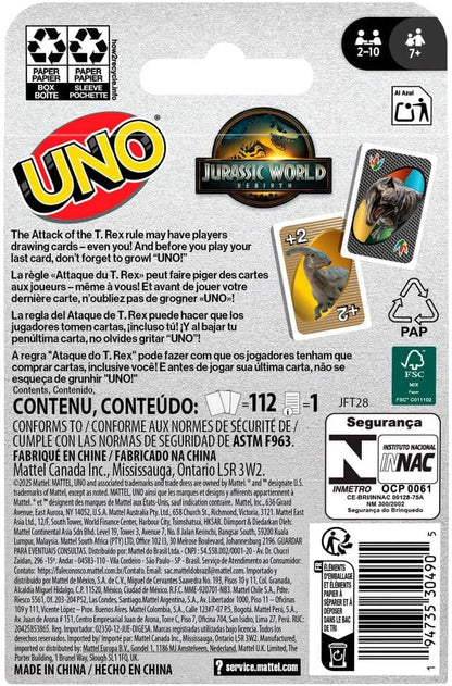 Mattel Games UNO Jurassic World Rebirth Card Game for Kids, Family & Adult Games Nights (JFT28)