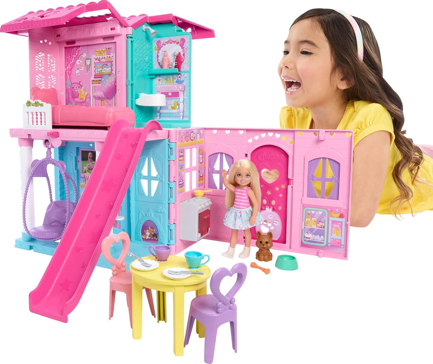 Barbie Chelsea Toy Dollhouse with 15+ Accessories, Pop-Up House (JFW49)