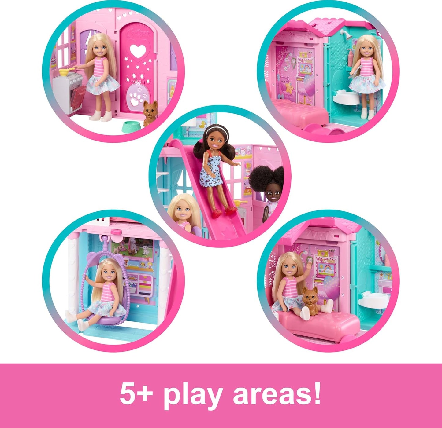 Barbie Chelsea Toy Dollhouse with 15+ Accessories, Pop-Up House (JFW49)