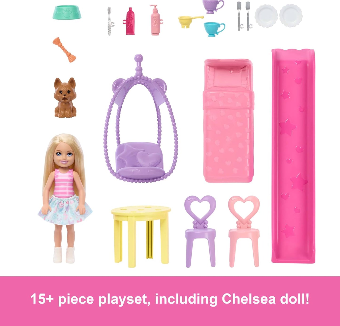 Barbie Chelsea Toy Dollhouse with 15+ Accessories, Pop-Up House (JFW49)