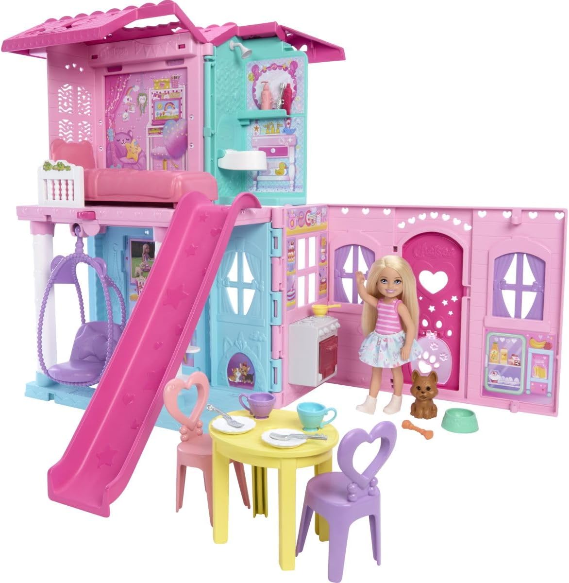 Barbie Chelsea Toy Dollhouse with 15+ Accessories, Pop-Up House (JFW49)