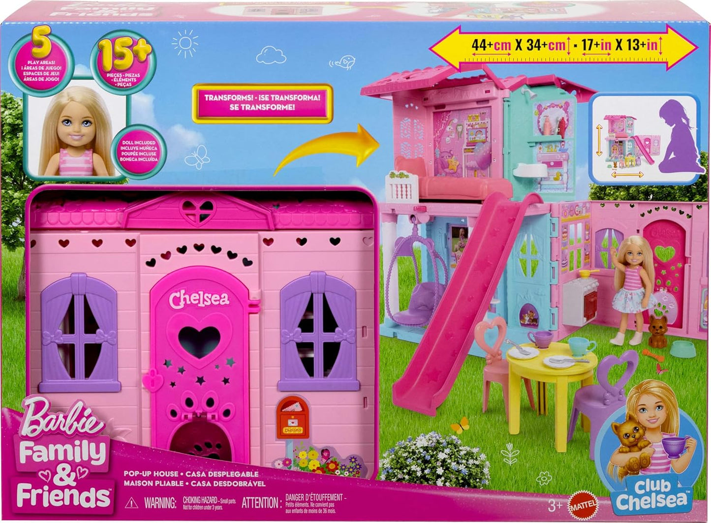 Barbie Chelsea Toy Dollhouse with 15+ Accessories, Pop-Up House (JFW49)
