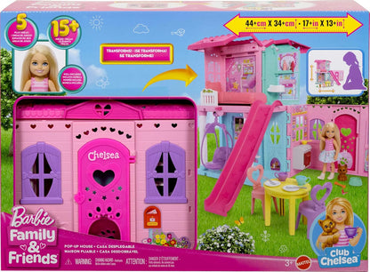 Barbie Chelsea Toy Dollhouse with 15+ Accessories, Pop-Up House (JFW49)