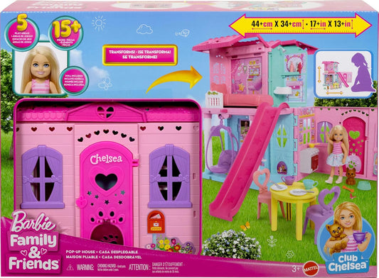 Barbie Chelsea Toy Dollhouse with 15+ Accessories, Pop-Up House (JFW49)