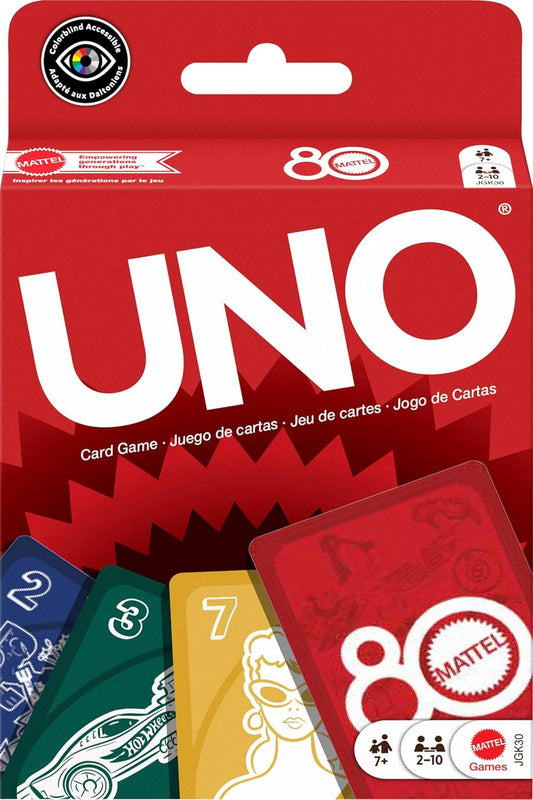 Mattel Games UNO Mattel 80th Ruby Red Card Game for Kids, Adults & Family Nights, Game Nights, Travel, Camping & Parties., JGK30