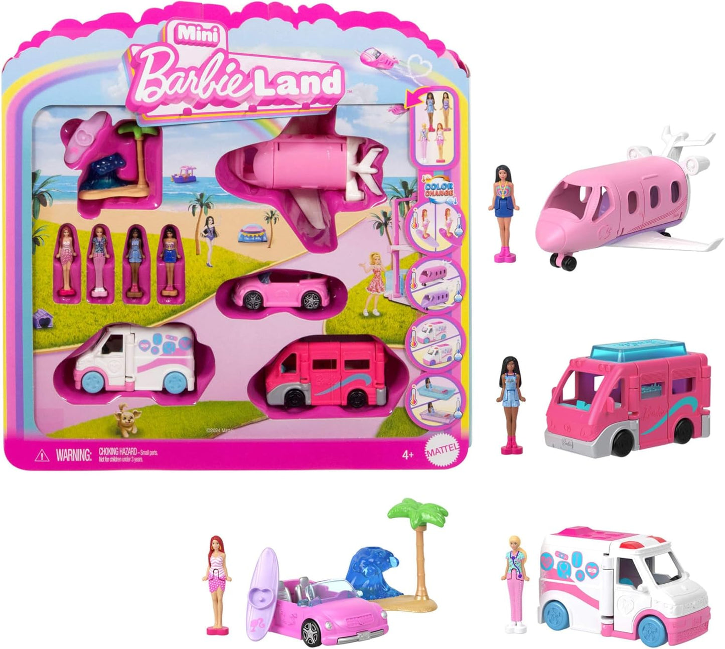 Barbie Mini Barbie Land 4-Pack Doll & Toy Vehicle Set (JGL30)
