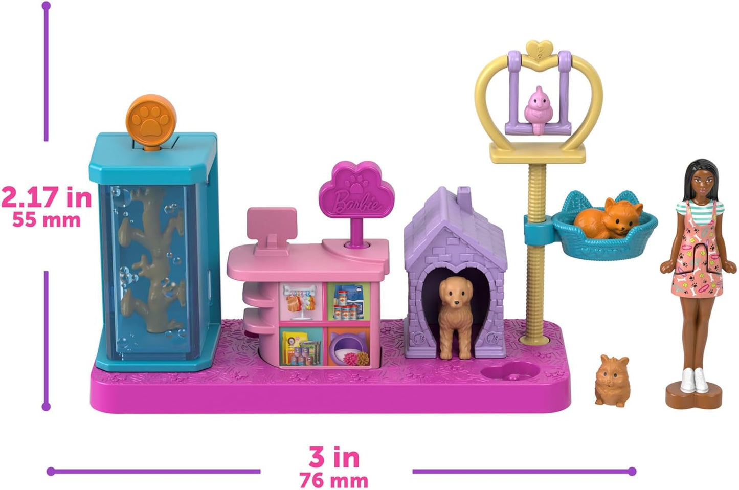 Mini Barbie Land DreamHouse & 3 Playsets w/ 4 1.5-Inch Dolls Pet Boutique & More