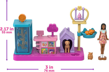 Mini Barbie Land DreamHouse & 3 Playsets w/ 4 1.5-Inch Dolls Pet Boutique & More