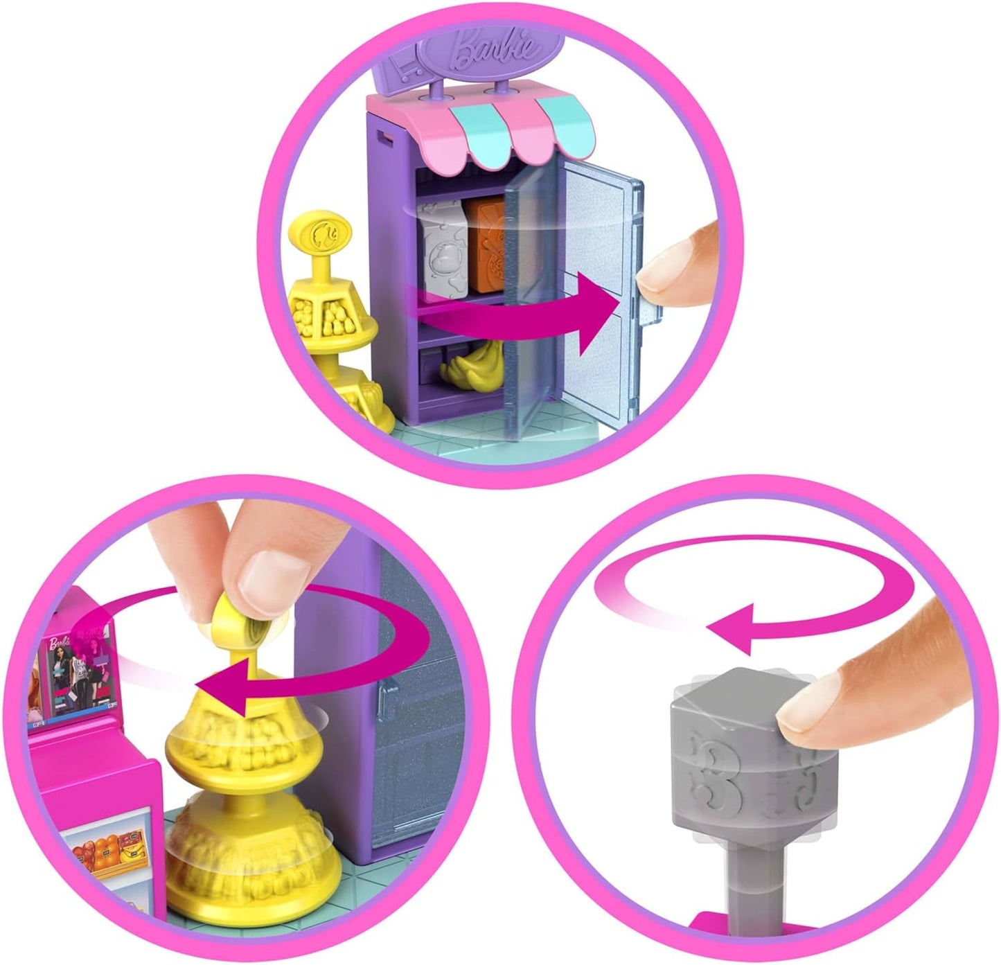 Mini Barbie Land DreamHouse & 3 Playsets w/ 4 1.5-Inch Dolls Pet Boutique & More