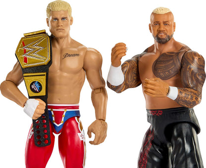 Mattel WWE Main Event Showdown Action Figures 2-Pack with Accessory, Series #24 Cody Rhodes vs Solo Sikoa Collectible Set, 6-inch, JHJ54