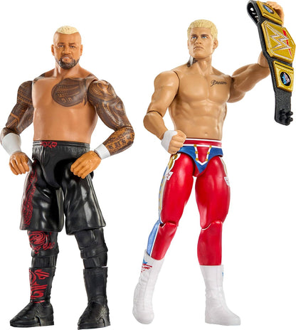 Mattel WWE Main Event Showdown Action Figures 2-Pack with Accessory, Series #24 Cody Rhodes vs Solo Sikoa Collectible Set, 6-inch, JHJ54