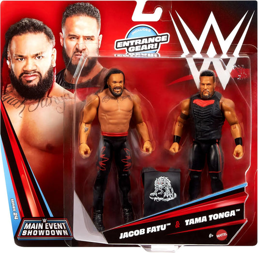 Mattel WWE Main Event Showdown Action Figures 2-Pack with Accessory, Series #24 Tama Tonga & Jacob Fatu Collectible Set, 6-inch, JHJ56