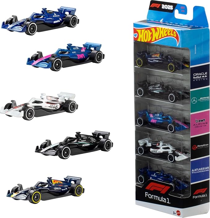 Hot Wheels 1:64 Scale 5-Pack Formula 1 Die-Cast Toy RaceCars