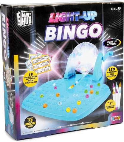 Light-Up Bingo Game Set for Kids & Adults – Includes 75 Neon Balls, LED Bingo Machine