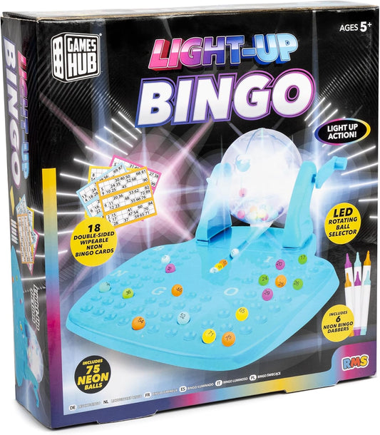 Light-Up Bingo Game Set for Kids & Adults – Includes 75 Neon Balls, LED Bingo Machine