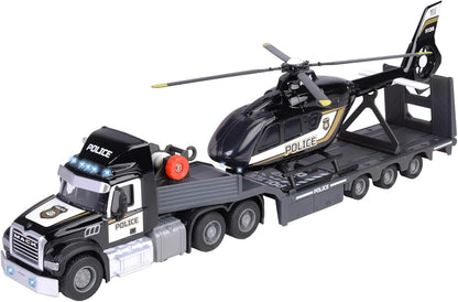 Majorette Mack Granite Truck & Police Airbus Helicopter, Lights + Sound