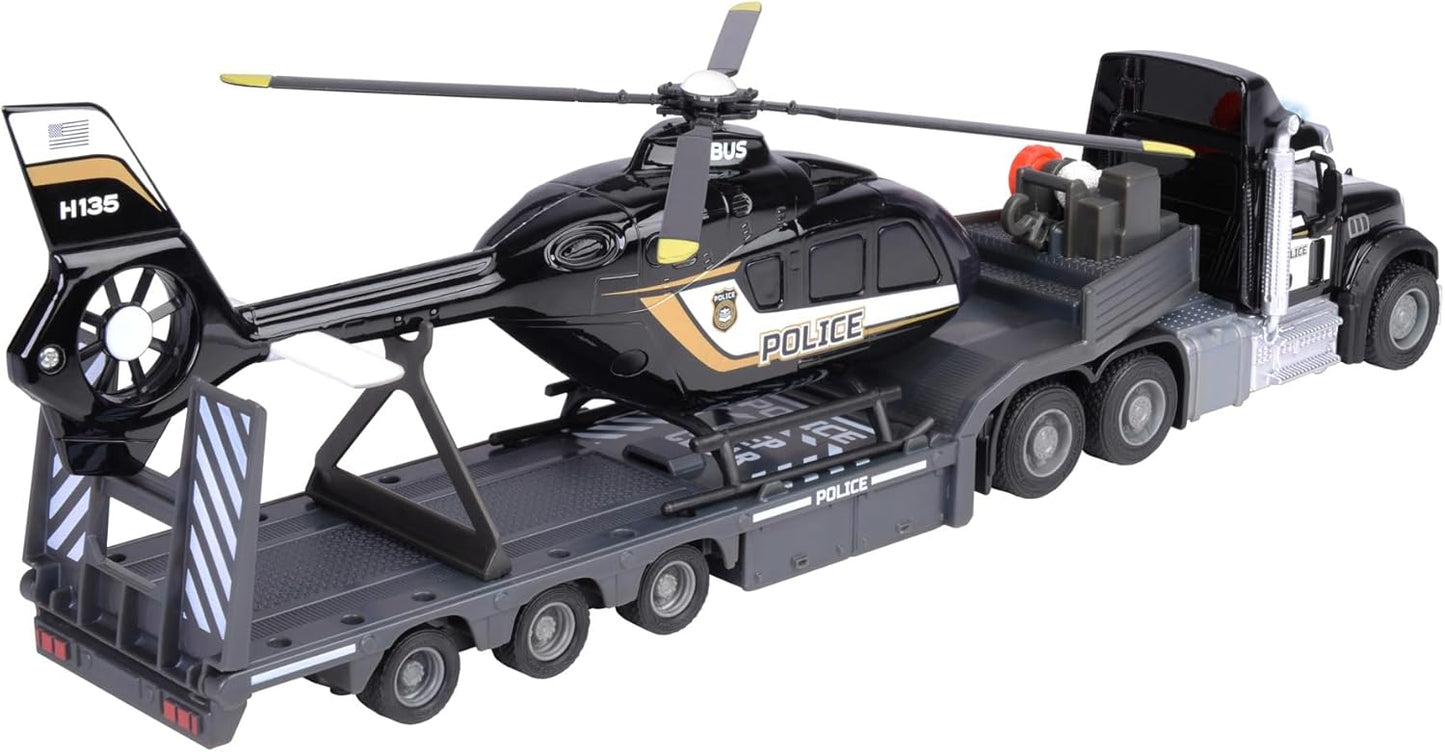 Majorette Mack Granite Truck & Police Airbus Helicopter, Lights + Sound