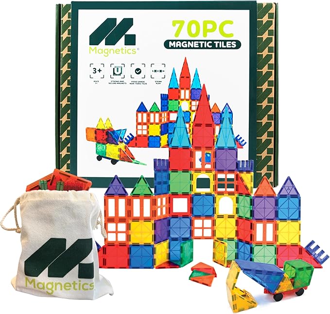 Magnetics - Magnetic Tiles Building Set - 70 Piece Educational Construction Toy