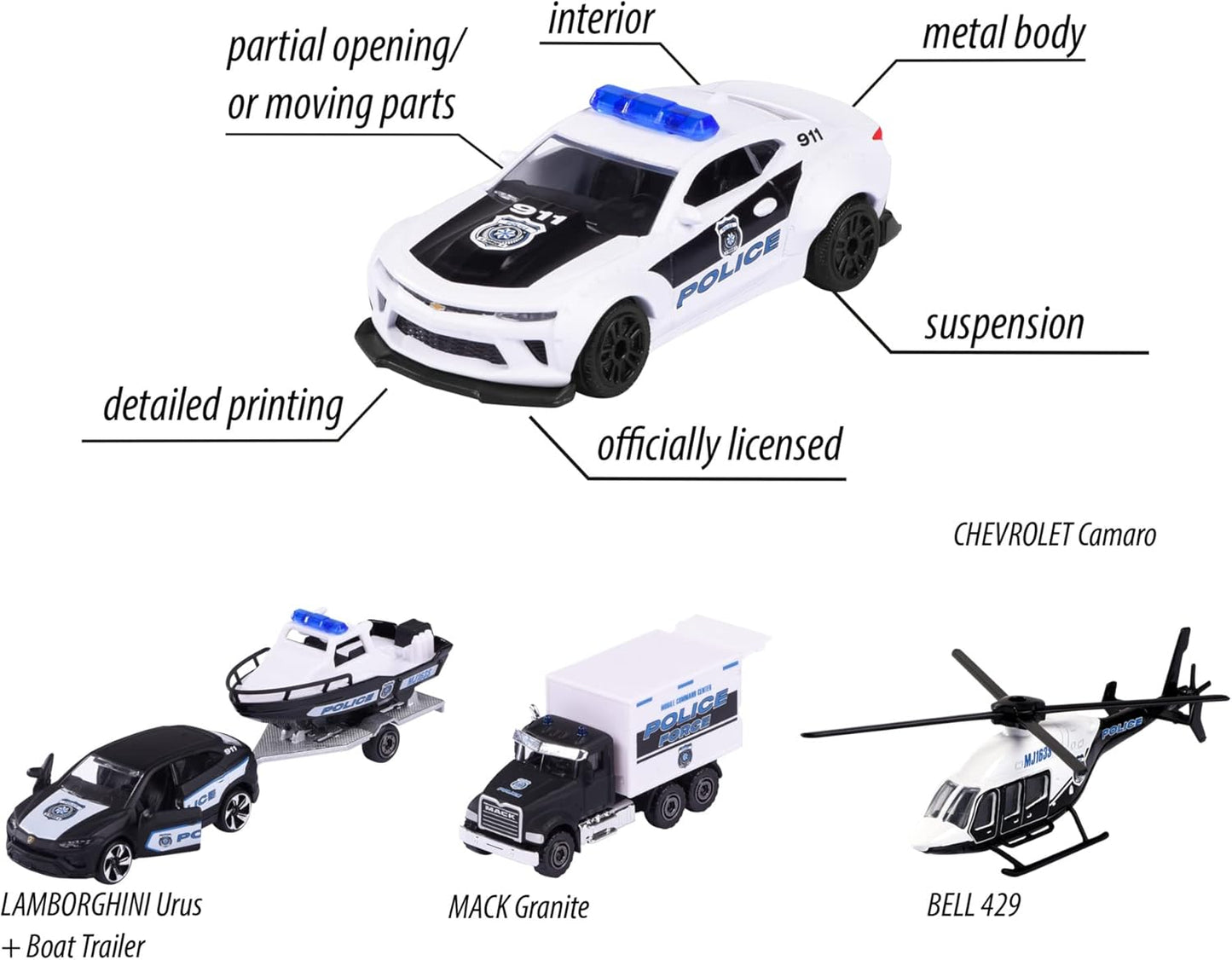 Majorette Police Force Pack 4 Cars Set - Scale 1:64