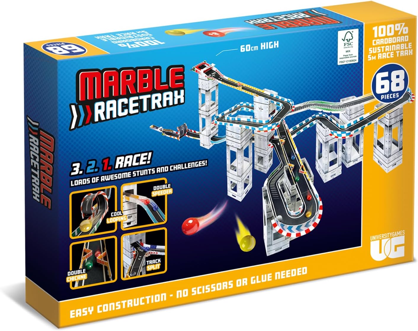 University Games | Marble RaceTrax Game | 68 pieces Marble Race Track