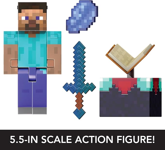 Mattel Minecraft Diamond Level Steve With Enchanting Table & Diamond Sword