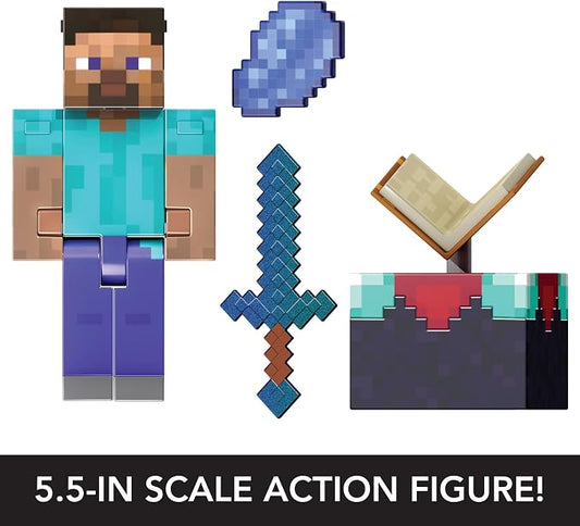 Mattel Minecraft Diamond Level Steve With Enchanting Table & Diamond Sword