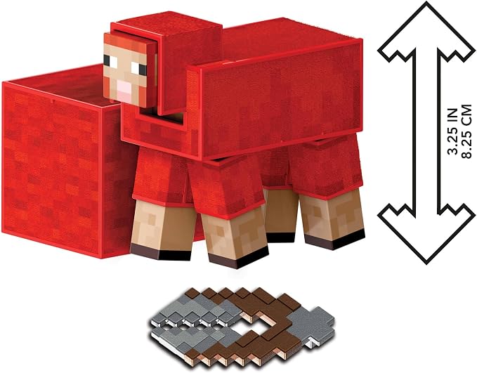 Mattel Minecraft Diamond Level Red Sheep With Fluffy Wool Block & Shears