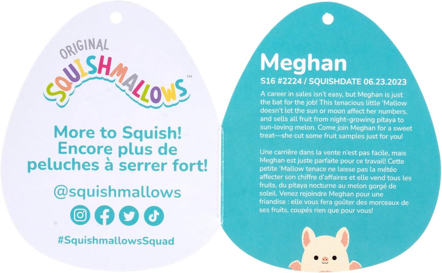 Squishmallows 16 Inch Plush - Meghan the Cream and Pink Bat with Fuzzy Belly