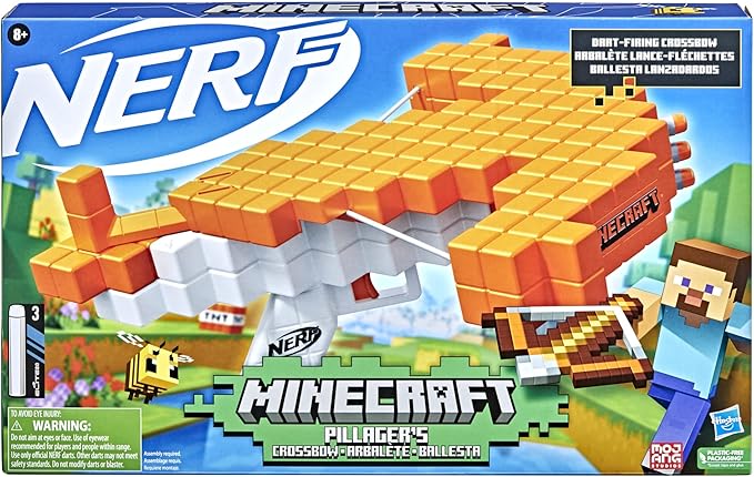 Nerf Minecraft Pillager's Crossbow, Dart-Blasting Crossbow, Includes 3 Elite Darts