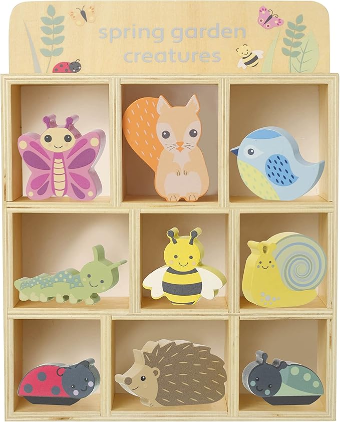 Orange Tree Toys Spring Garden Creatures & Display Shelf - Wooden Animals