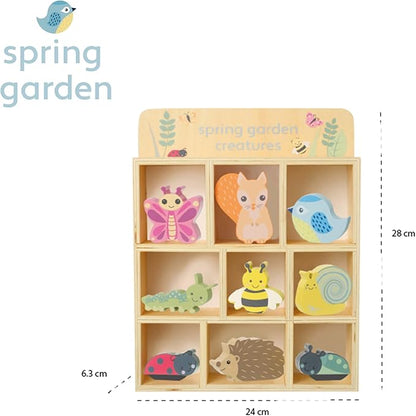 Orange Tree Toys Spring Garden Creatures & Display Shelf - Wooden Animals