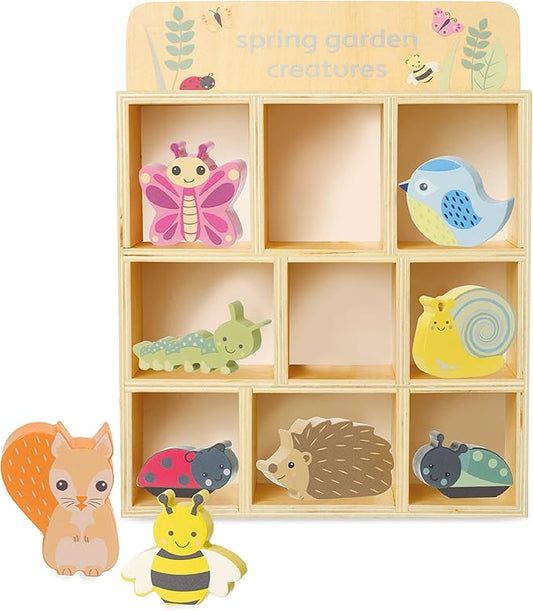 Orange Tree Toys Spring Garden Creatures & Display Shelf - Wooden Animals