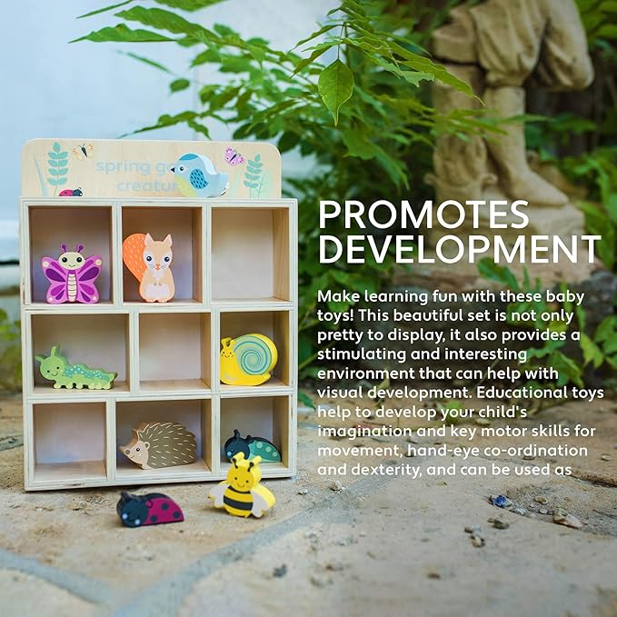 Orange Tree Toys Spring Garden Creatures & Display Shelf - Wooden Animals