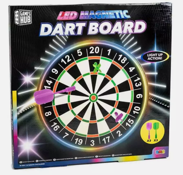Games Hub LED Magnetic Dart Board with 6 Magnetic Darts, LED Light-Up Darts Set