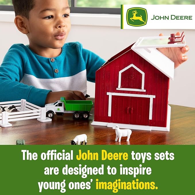 Britains John Deere 24 Pc. Childs Farm Animals & Tractor Toy Playset with Red Barn