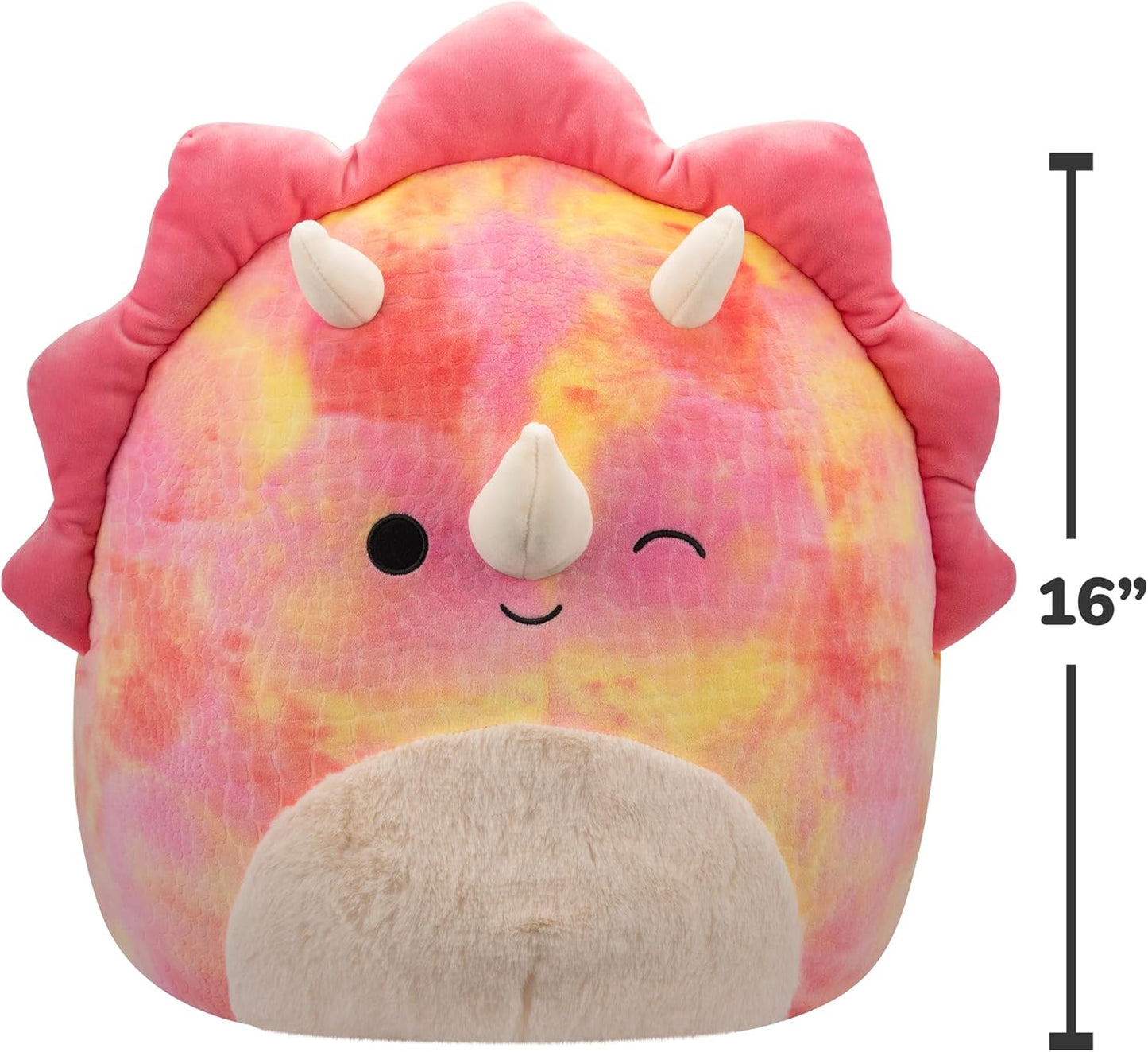 Squishmallows 16 Inch Plush - Trinity The Winking Pink Tie-Dye Triceratops with Fuzzy Belly