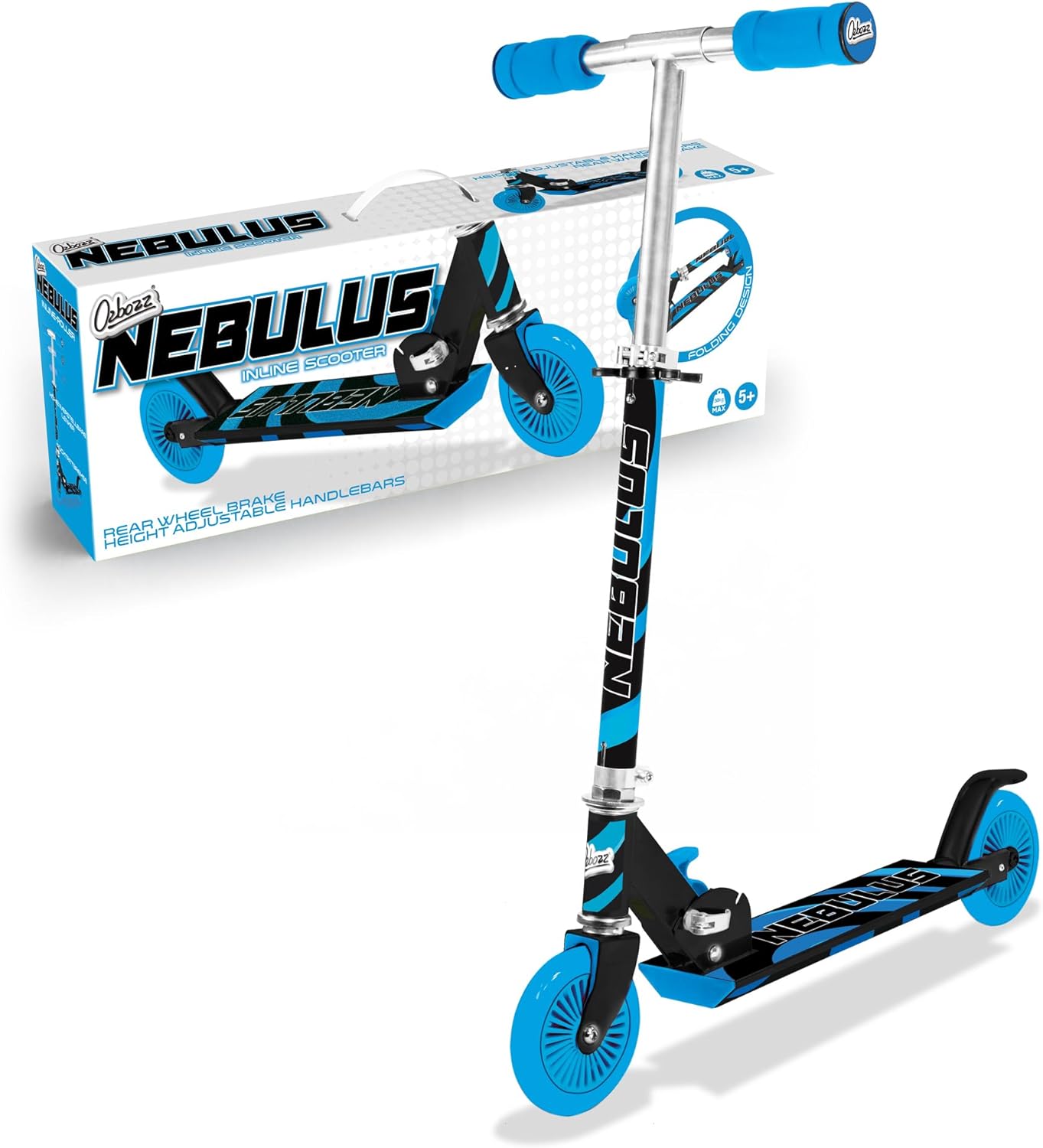Ozbozz Nebulus Kids Scooter - Black and Blue - Chrome Finish