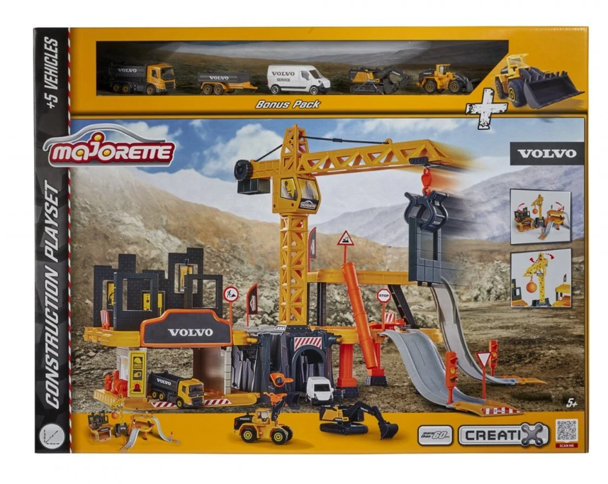 Majorette Volvo Craftix Construction Set with 5 Diecast Cars, Yellow
