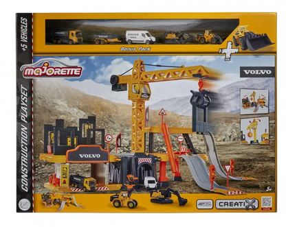 Majorette Volvo Craftix Construction Set with 5 Diecast Cars, Yellow