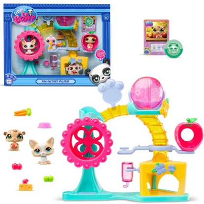 Littlest Pet Shop Fun Factory Playset | LPS Playset With 2 Exclusive Pet Mini Figures 10 Accessories 1 Collector Card