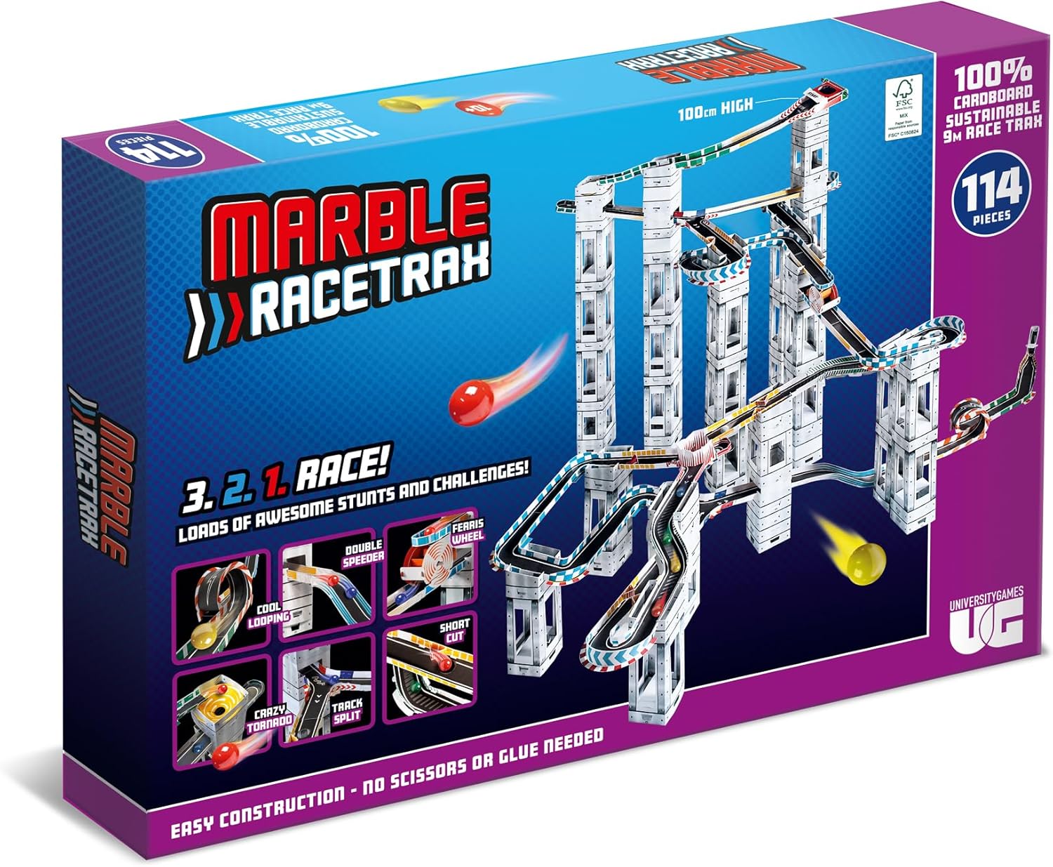 University Games Marble RaceTrax Game - 114 pieces Marble Race Track ...