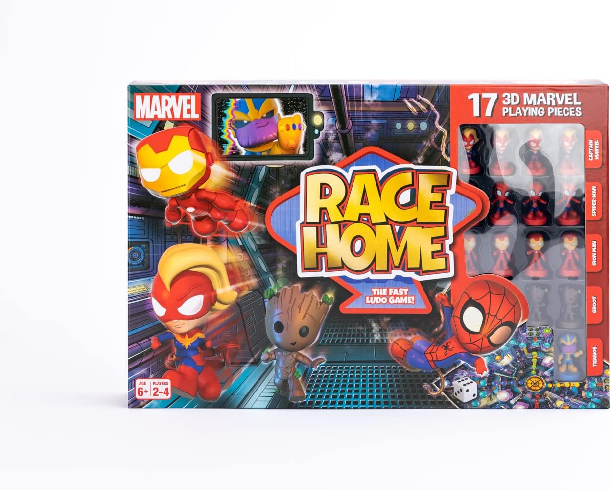 Marvel Race Home Board Game, The Fast Ludo Game! Includes 16x 3D Superheroes And 1x Thanos Playing Piece
